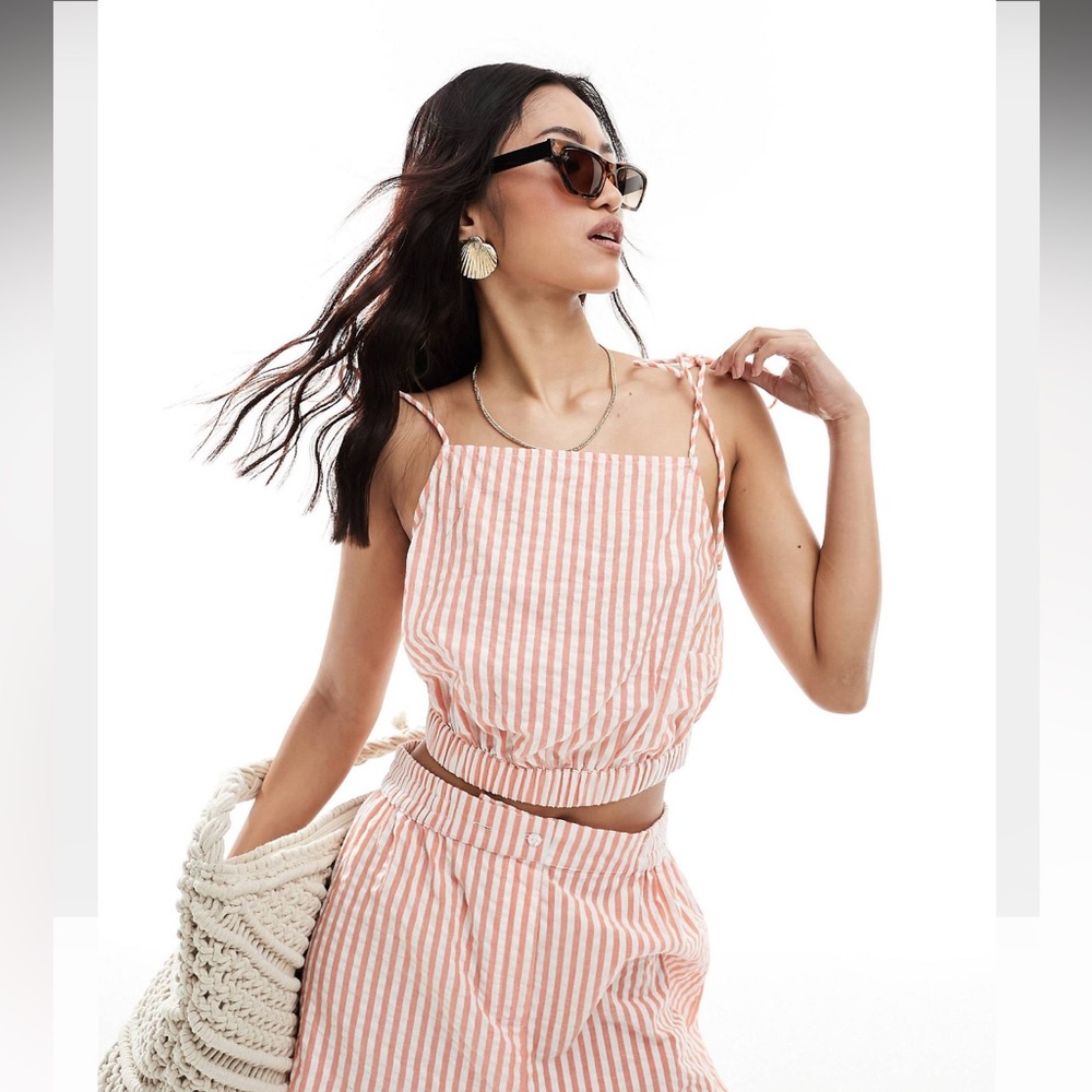 ASOS DESIGN crop top with tie detail in orange stripe NWT
